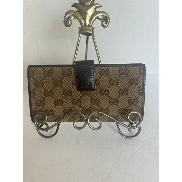 Gucci 154258 GG Long Bi-fold Brown Canvas Leather Wallet - Picture 4 of 9
